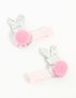 Kids Fabric Pom Pom & Sparkly Easter Bunny Hair Clips 2-PACK