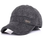 Yaker Men's Winter Warm Woolen Peaked Baseball Cap Hat With Earmuffs Metal Buckle Grey