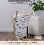 Washing Basket Wooden Stand Helicopters Airplanes And Clouds Washing Basket