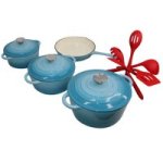 Curated 12 Piece Cast Iron Cookware & Red Silicon Utensil Set Blue