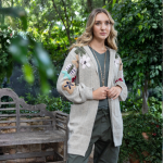 Beaded Floral Detail Coatigan - Beige Free