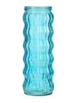 Tall Blue Ribbed Glass Vase 22CM - None Blue