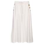3 Buttons Cropped Wide Leg Pant - White L xl