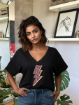 Lightening Leopard Oversized Tee - Black - Small