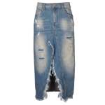 Raw-edge High Slit Torn Denim Skirt - Denim Blue XL