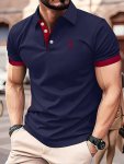 Red Design Of Golf Sport Print Men's Lightweight Golf T-Shirt With Lapel Design Breathable Comfortable Business Casual Style Top
