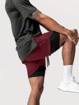 Men's Two Layers Gym Running Shorts With Pockets Active Quick Dry Slightly Stretch Drawstring Workout Shorts For Basketball Trai