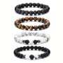 4PCS 8MM Men's Natural Stone Beads Bracelet Set Tiger Eye Volcanic White Turquoise Father's Day Gift