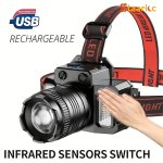 Staaricc 1 PC Rechargeable LED Sensor Headlight - HXP50+COB Flashlight For Outdoor Camping Fishing Hunting Exploration Emergency