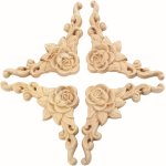 4PCS Wood Appliques & Onlays For Furniture 3.15" X 3.15" 8X8CM Handmade Carved Unpainted Corner Decoration For Home Wall Door Be