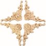 4Pcs Wood Appliques & Onlays For Furniture 3.15" X 3.15"(8x8cm) Handmade Carved Unpainted Corner Decoration For Home Wall Door Bed Cabinet Cupboard Funiture Door