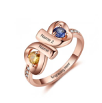NJ514-CRI103682 Rose Gold Plated Sterling Silver Personalized Names & Birthstones Ring