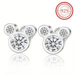 S925 Sterling Silver Cartoon Little Mouse Design Stud Earrings Zirconia Synthetic 18K Gold Plated Cute Cartoon Animal Earrings J