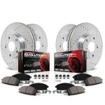 Powerstop Front And Rear Brake Kit For Nissan Quest 2004-09 - Drilled And Slotted Disc Rotors With Carbon-fiber Ceramic Brake Pa