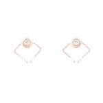 Rose Gold Geometric Square Diamante Stud Earrings