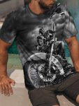 Novelty 3D Motorcycle Pattern Print Men's Crew Neck Short Sleeve T-Shirt Casual Summer T-Shirt For Daily Wear And Vacation Resor
