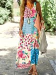 Plus Size Floral Print Tank Dress Vacation Style Sleeveless V Neck Dress For Spring & Summer Women's Plus Size Clothing