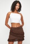 Linen Tassel Front MINI Skirt - Chocolate