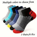 6PCS Men's Athletic Ankle Socks - Breathable Moisture-wicking Honeycomb Design For Running & Cycling Durable Polyester Blend