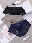 3PCS Contrast Lace Briefs Comfy & Breathable Scallop Trim Panties Women's Lingerie & Underwear