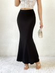 Solid Color Slim Mermaid Hem Skirt Elegant Skirt For Spring & Fall Women's Clothing