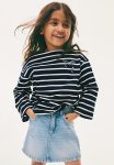 Embroidery-detail Cotton Top - Navy & White