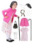 Old Lady Costume For Kids Girls 100 Day Of School Costume Girls Kids Grandma Costumes Granny Dress Accessories 5-7 Years DY024M