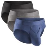 Real Men Brushed Nylon V Fly Brief 3 Pack B Pouch Black Denim Gray Med