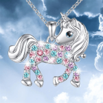 Colorful Rhinestone Decor Unicorn Pony Cat Decor Necklace Cute Cartoon Animal Pendant Necklace Jewelry Accessories For Women Gif