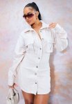 Washed Stone Raw Seam Detail Denim Dress - Washed Stone