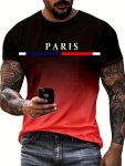 Men's Gradient Color Paris Graphic Print T-Shirt Casual Short Sleeve Crew Neck Tee Men's Clothing For Summer Outdoor