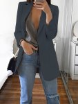 Solid Color Open Front Pockets Blazer Elegant Long Sleeve Lapel Simple Outwear For Office & Work Women's Clothing