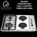 Goldair Stainless Steel 2 Plate Gas + 2 Plate Electric Hybrid Hob - 60CM