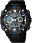 Mens Multifunction Outdoor Wrist Watch With Black Face And Strap With Blue Accents