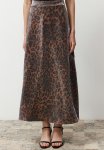 Leopard Patterned Satin Woven Skirt - Brown