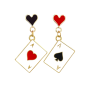 Ace Playing Card Dangle Earrings With Heart Accents- Red & Black