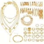 58 Pieces Women's Gold Jewelry Set Earrings Rings Necklaces Bracelets Gold
