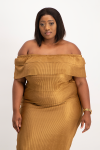 Laura Plisse Off-shoulder Top - Toffee - 2XL
