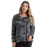 Fluffy Knit Striped Top - Blue L xl