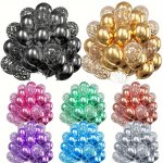 30PCS Sparkling Metallic Latex Balloons With Confetti - Perfect For Birthday Wedding & Party Decorations Oval Shape Mixed Colors