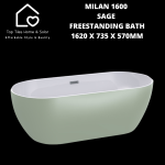 Milan 1600 Sage Freestanding Bath - 1620 X 735 X 570MM