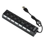 7 Ports USB 2.0 Hub - High Speed USB Hub - Black