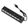 7 Ports USB 2.0 Hub - High Speed USB Hub - Black