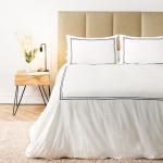 400 Thread Count Sateen Egyptian Cotton 2 Line Black On White Satin Stitch Duvet Cover Set - Super King 260X240CM