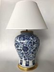 Blue Floral Design Lamp Gold Foot Base Cream Shade 89X59CM