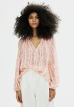 Frill-trimmed Cr Pe Blouse - Light Pink Patterned