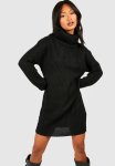 Roll Neck Fisherman Jumper Dress - Black