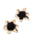 Goldair Gold Black Beaded Flower Stud Earrings