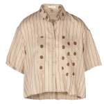 Polka Dot Lurex Stripe Boxy Shirt - Taupe Free