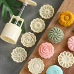 Set Moon Cake Mold Including 1PC Mold And 6 Stamps Diy Hand Press Cookie Stamps Moon Cake Maker Mid Autumn Festival Pastry Tools
